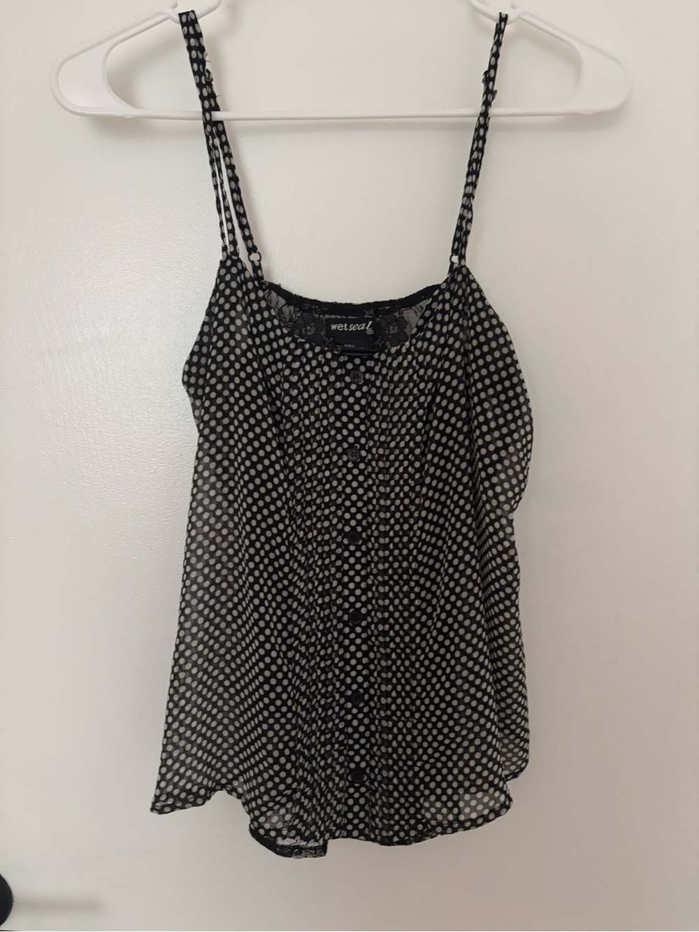 Wet Seal Black and White Polka Dot Spaghetti Strap Camisole